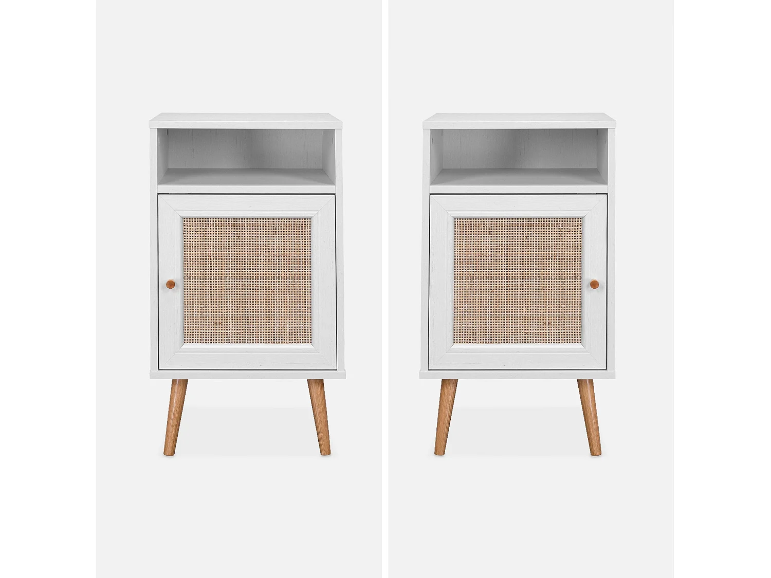 Comodino scandinavo in vimini, bianco sporco