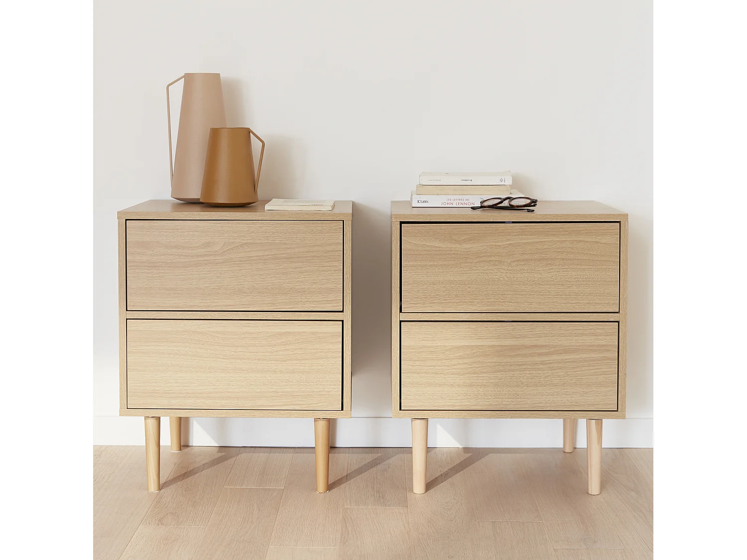 Set 2 comodini effetto legno naturale, marrone naturale