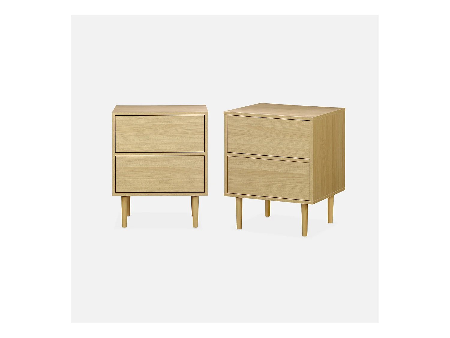 Lot de 2 tables de chevet décor bois naturel - Mika - 2 tiroirs - L 48 x l 40 x H 59cm