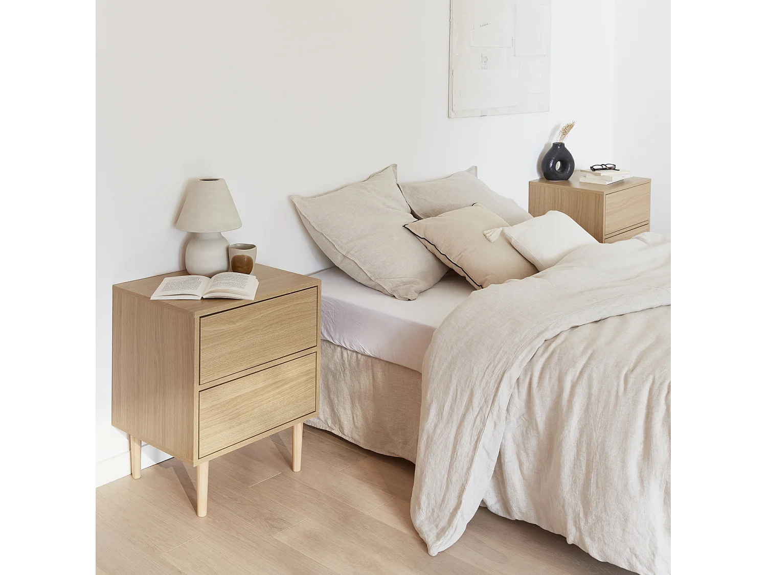 Set 2 comodini effetto legno naturale, marrone naturale