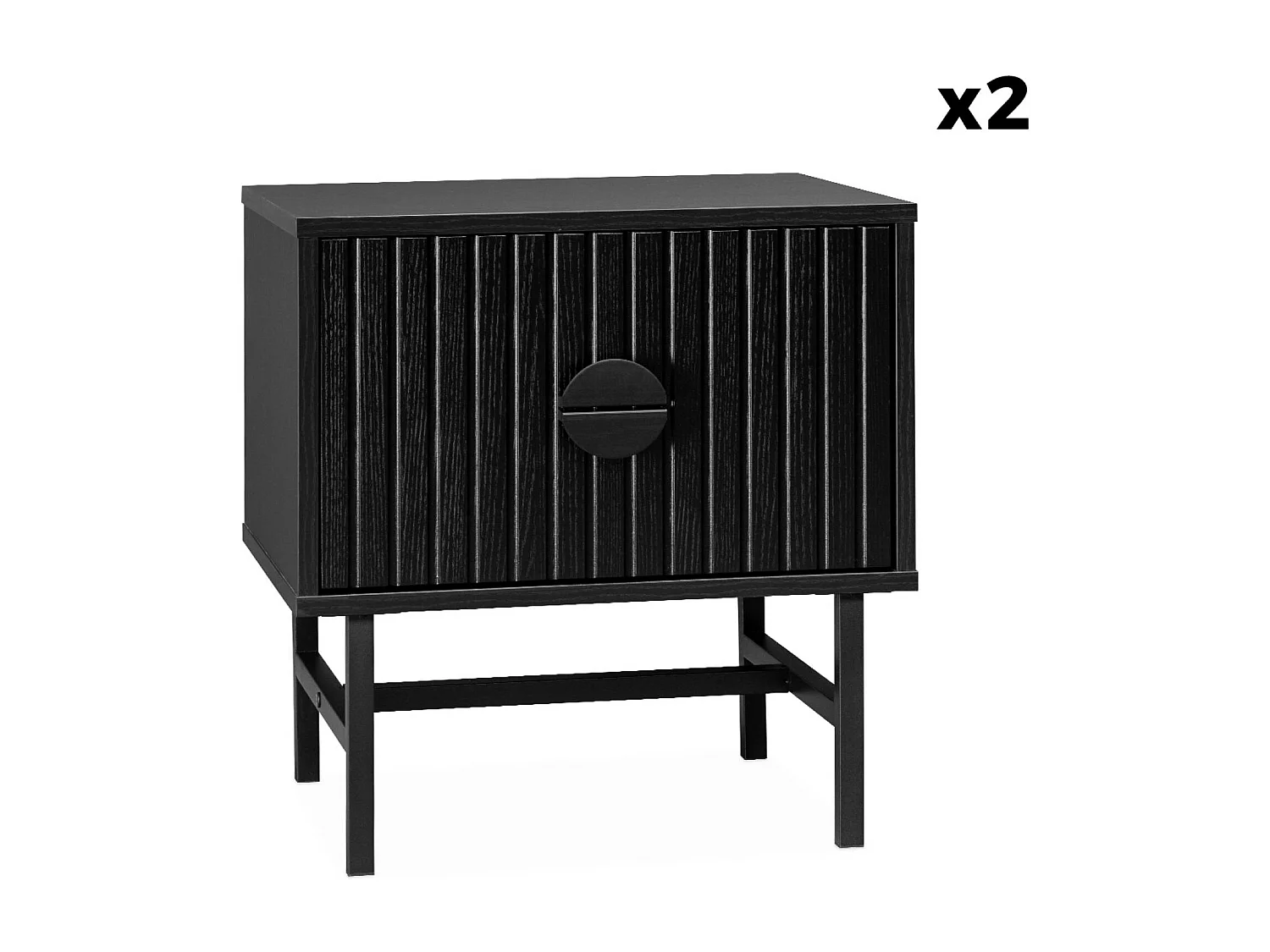 Lot de 2 tables de chevet noires. un tiroir. L 48 x l 39 x H 50cm