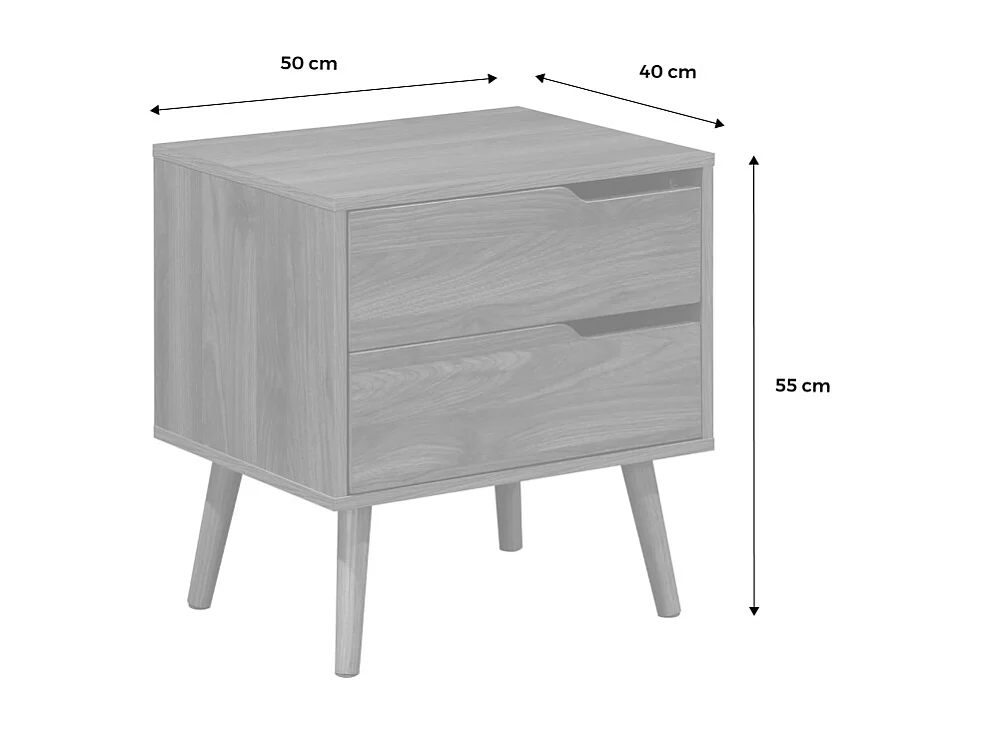 Lot de 2 tables de chevet décor bois teinté noyer. 2 tiroirs. pieds en pin massif