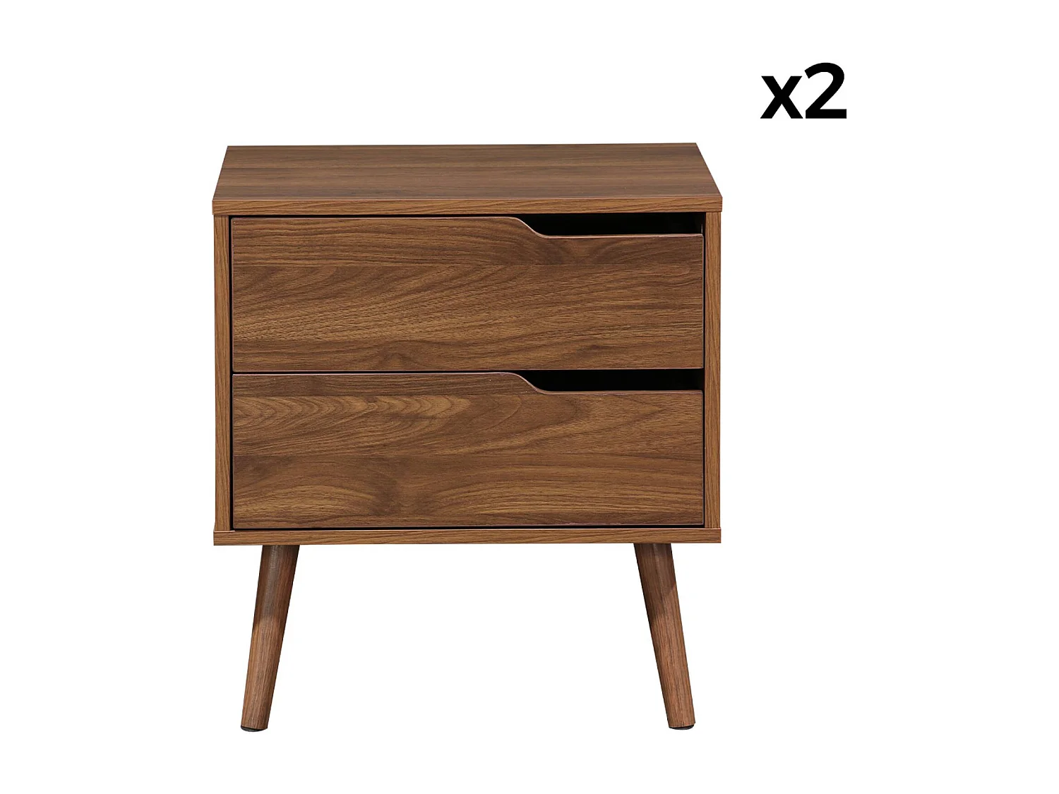 Set 2 comodini effetto legno noce, 2 cassetti, marrone
