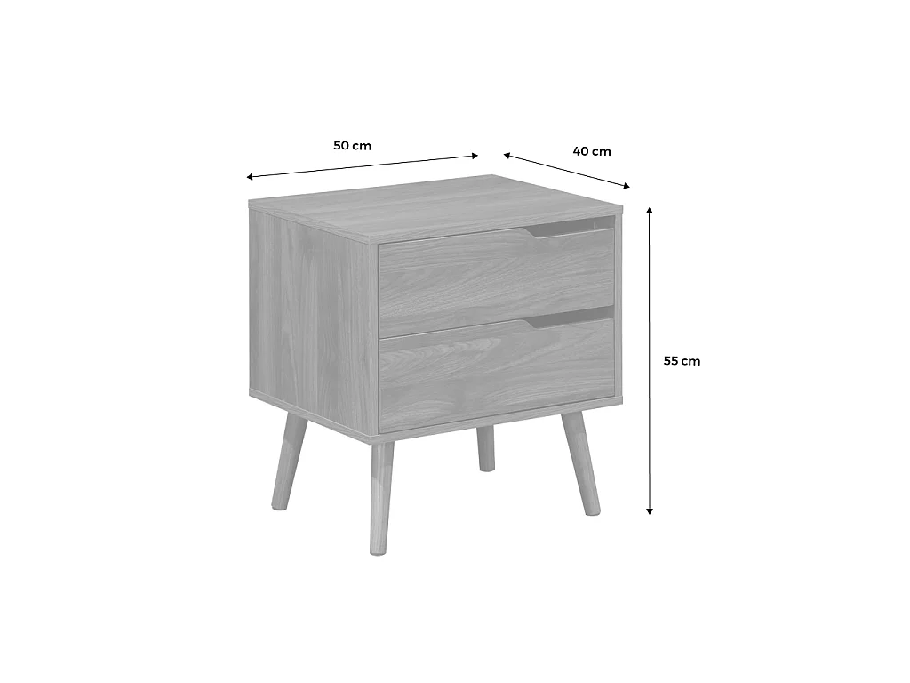 Lot de 2 tables de chevet décor bois teinté noyer. 2 tiroirs. pieds en pin massif