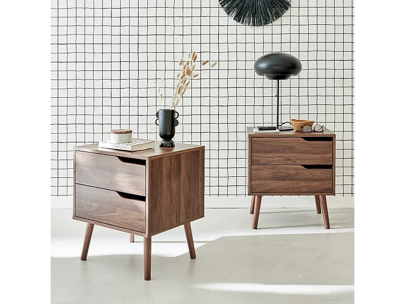 Mesita de noche con 2 cajones, set de 2 marrón