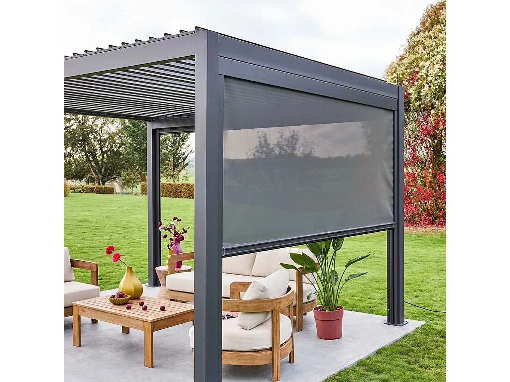 tenda laterale avvolgibile alluminio e textilene per pergola, 3m,