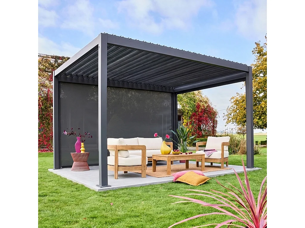 Store gris pour pergola bioclimatique – Triomphe – 3x4 m. aluminium et textilène