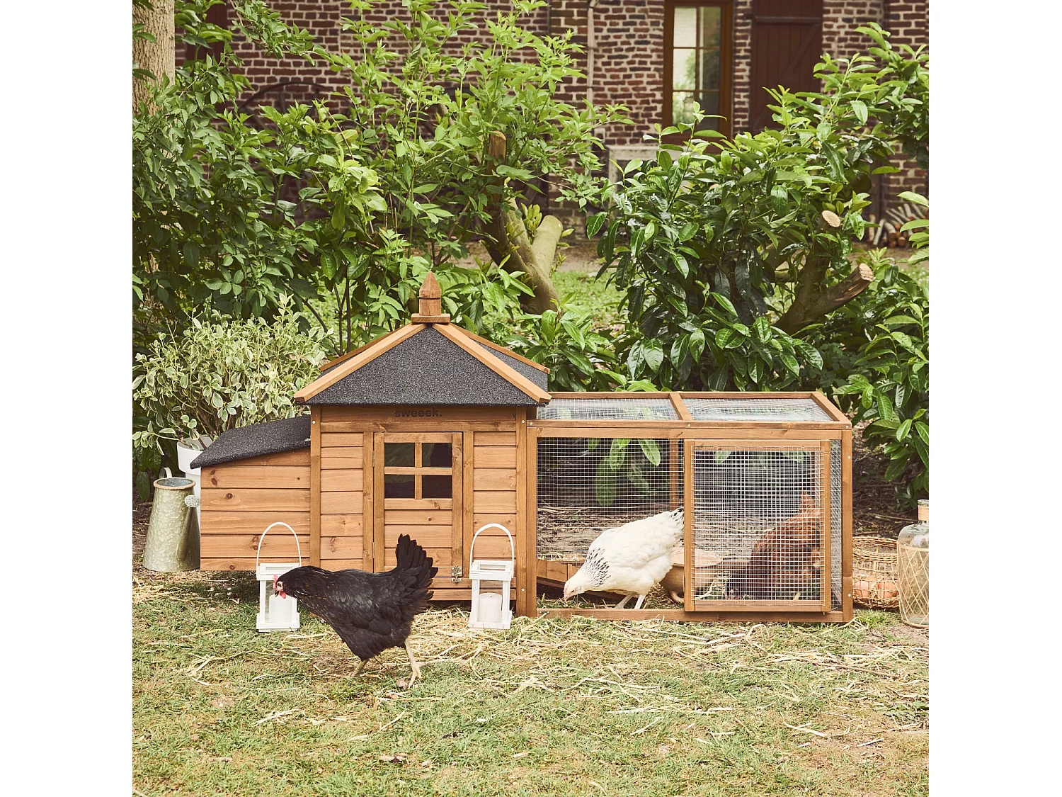 Poulailler en bois JAVA. 2 poules. cage à poule avec enclos