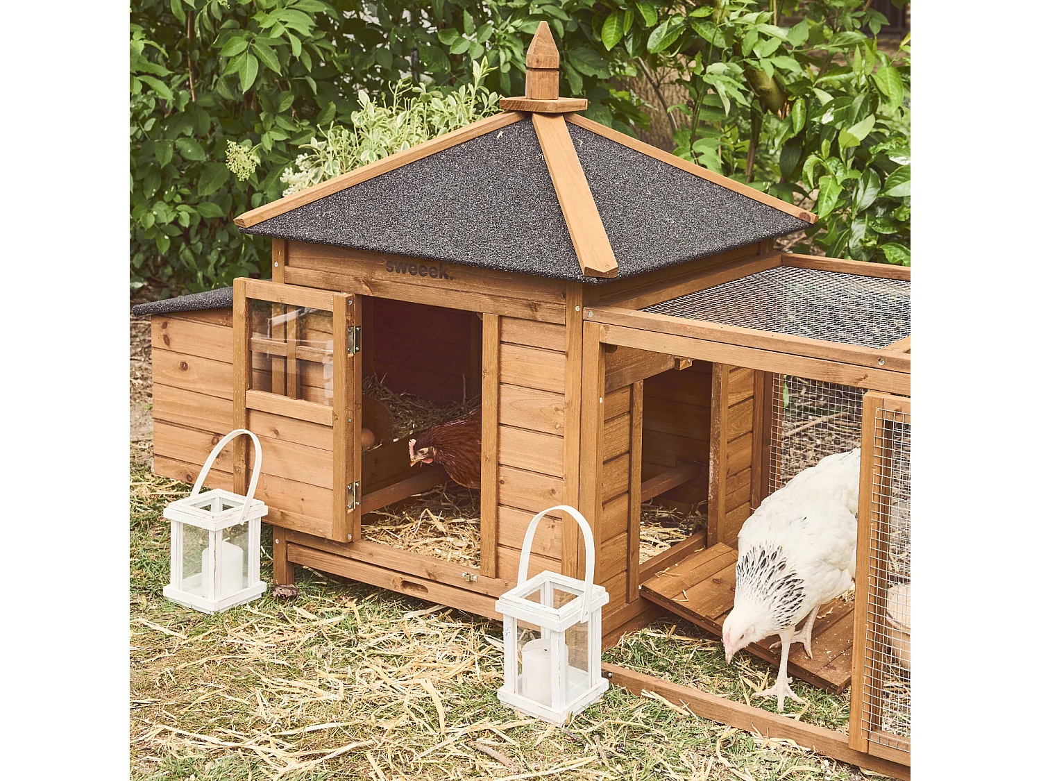 Poulailler en bois JAVA. 2 poules. cage à poule avec enclos