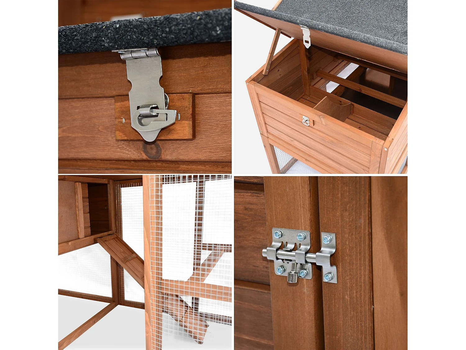 Pollaio in legno con recinto per 4 galline, marrone naturale