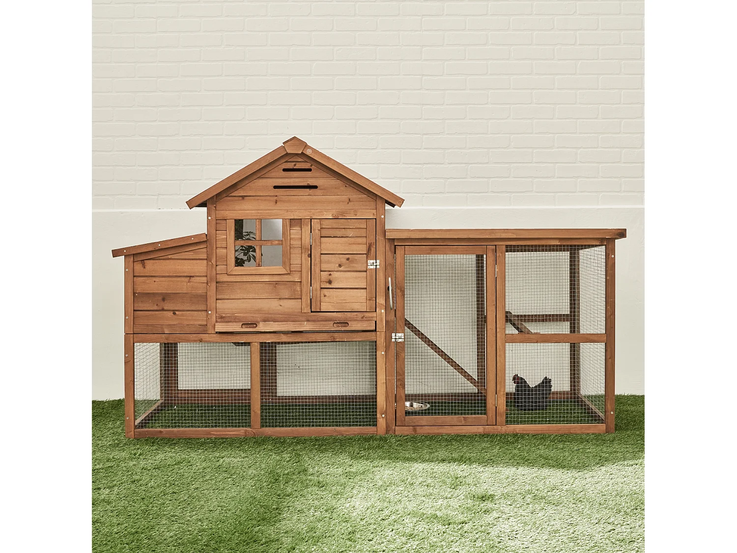 Pollaio in legno con recinto per 4 galline, marrone naturale