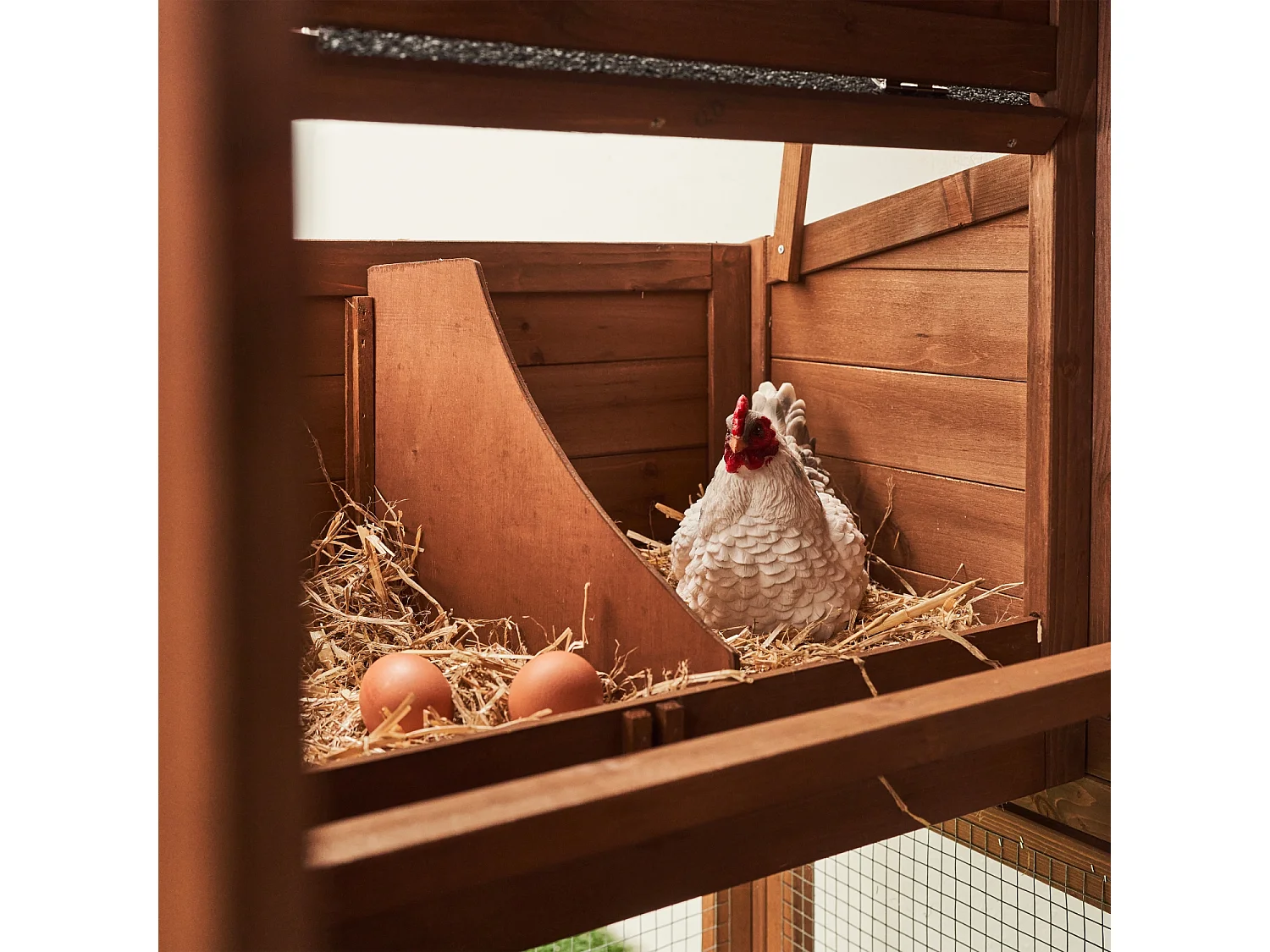 Pollaio in legno con recinto per 4 galline, marrone naturale