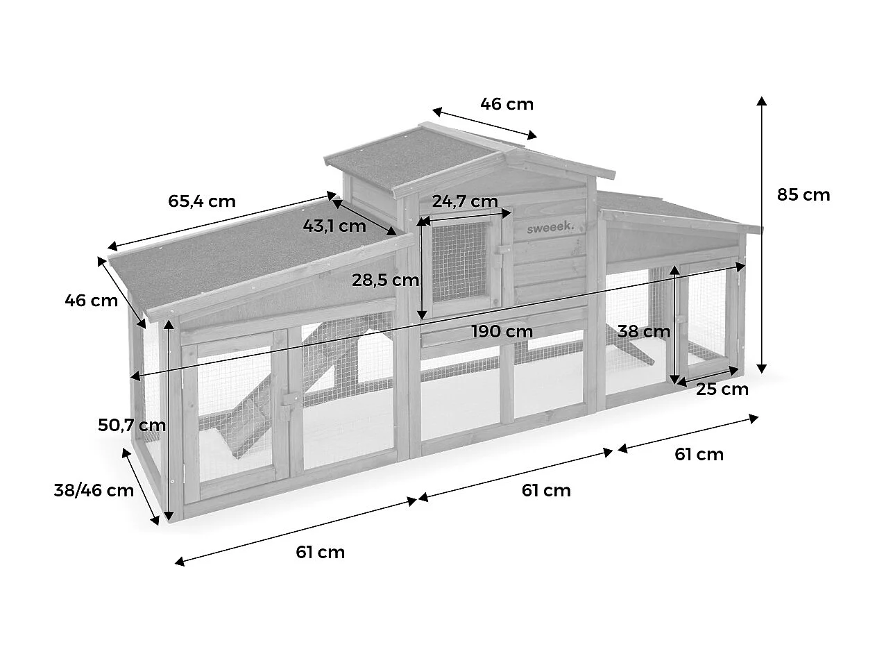 Clapier en bois Angora pour lapin et autres rongeurs. 4 lapins. cage à lapin avec enclos. espace intérieur et extérieur. poulailler