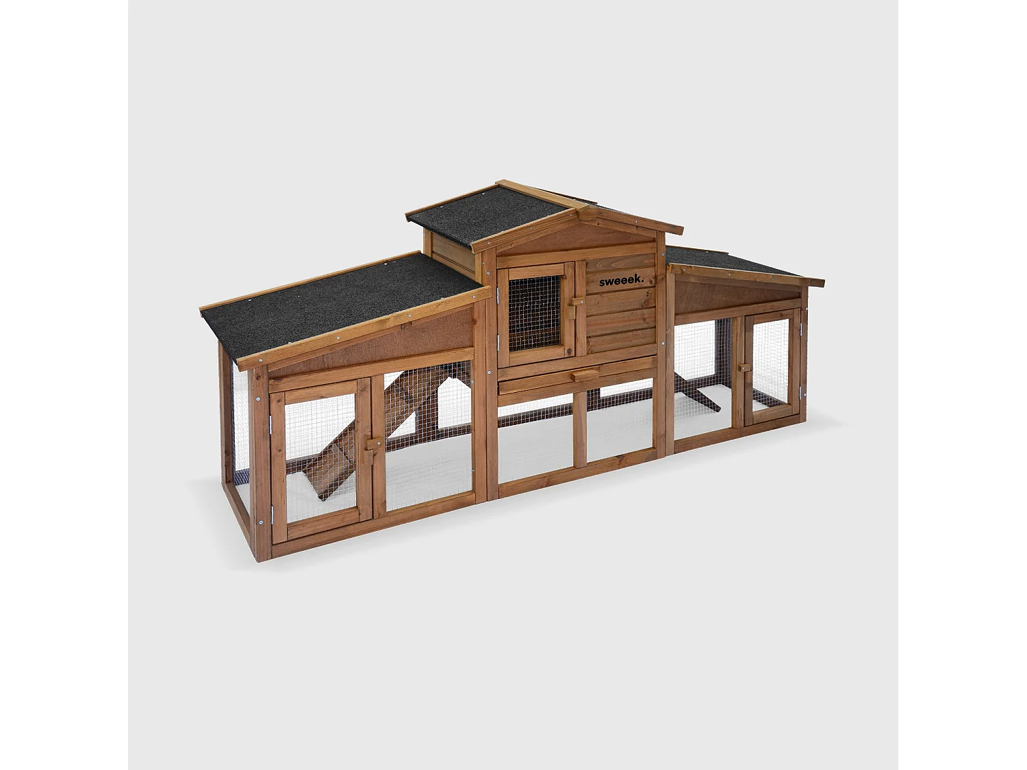 Conigliera in legno per 4 conigli Marrone naturale - 190x46x85 cm