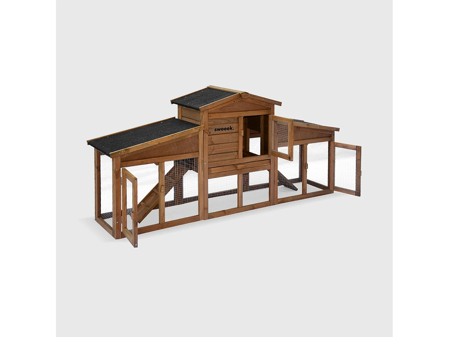 Conigliera in legno per 4 conigli Marrone naturale - 190x46x85 cm