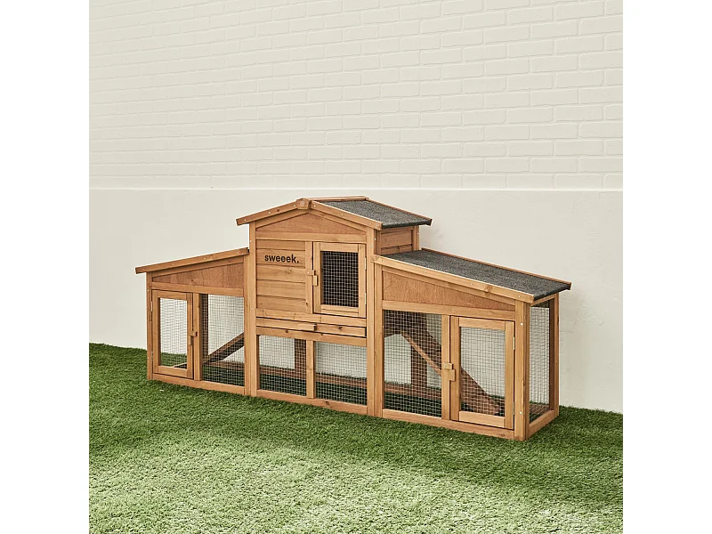 Conigliera in legno per 4 conigli, marrone naturale