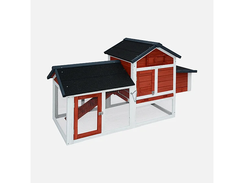 Gallinero de madera con corral para 3 gallinas rojo