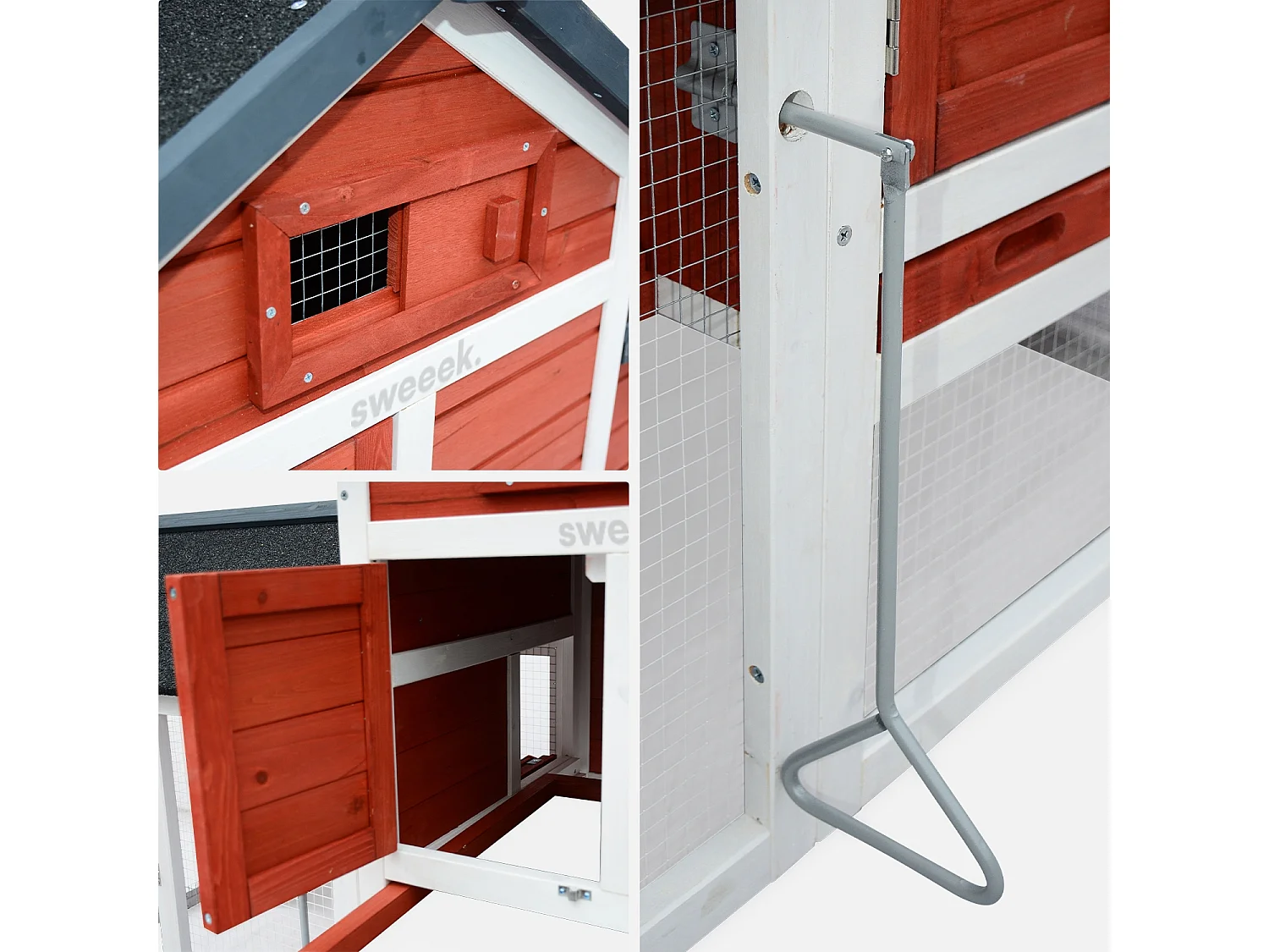 Gallinero de madera con corral para 3 gallinas rojo