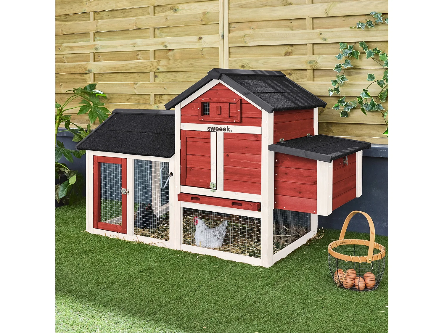 Gallinero de madera con corral para 3 gallinas rojo