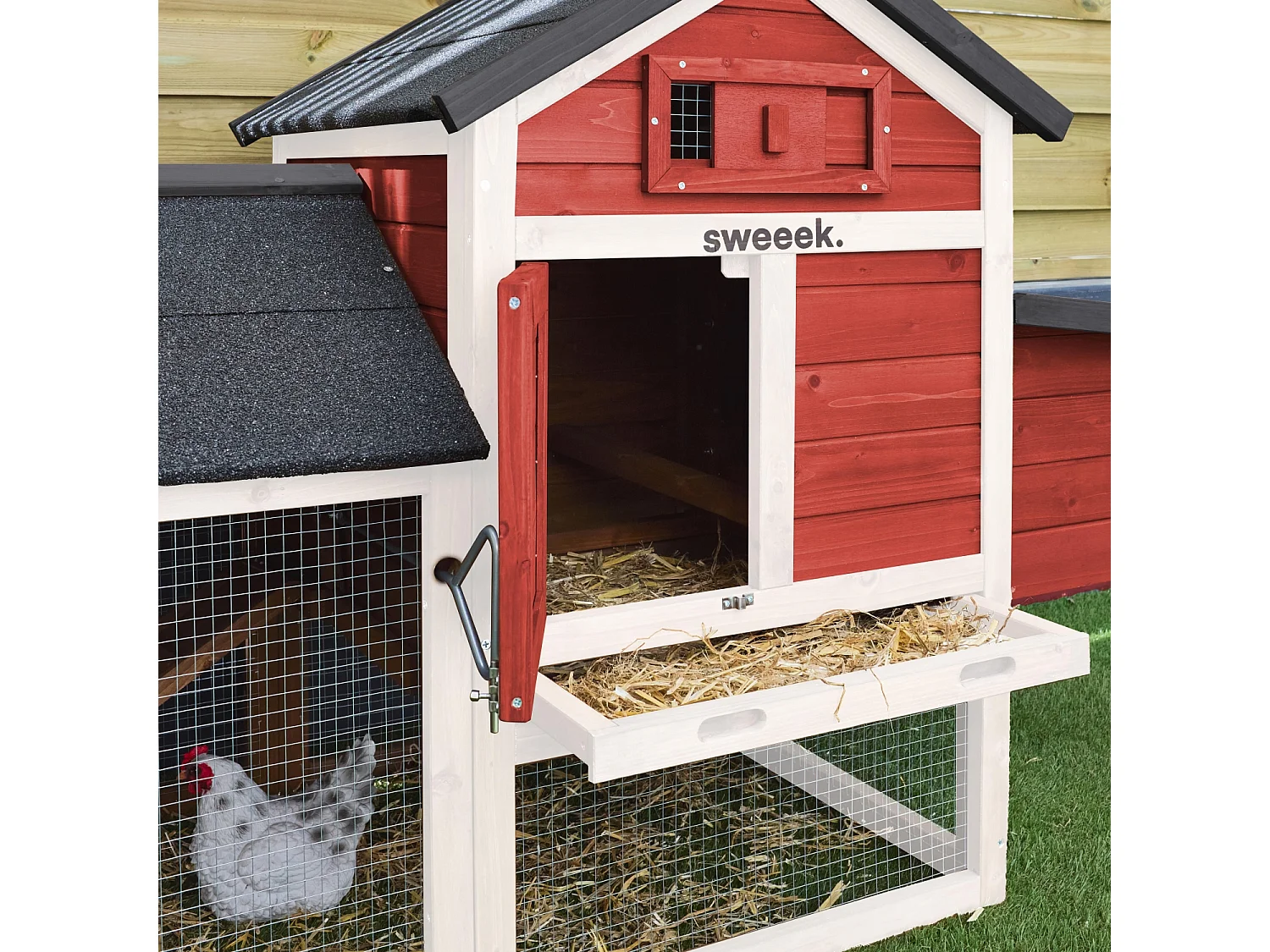 Gallinero de madera con corral para 3 gallinas rojo