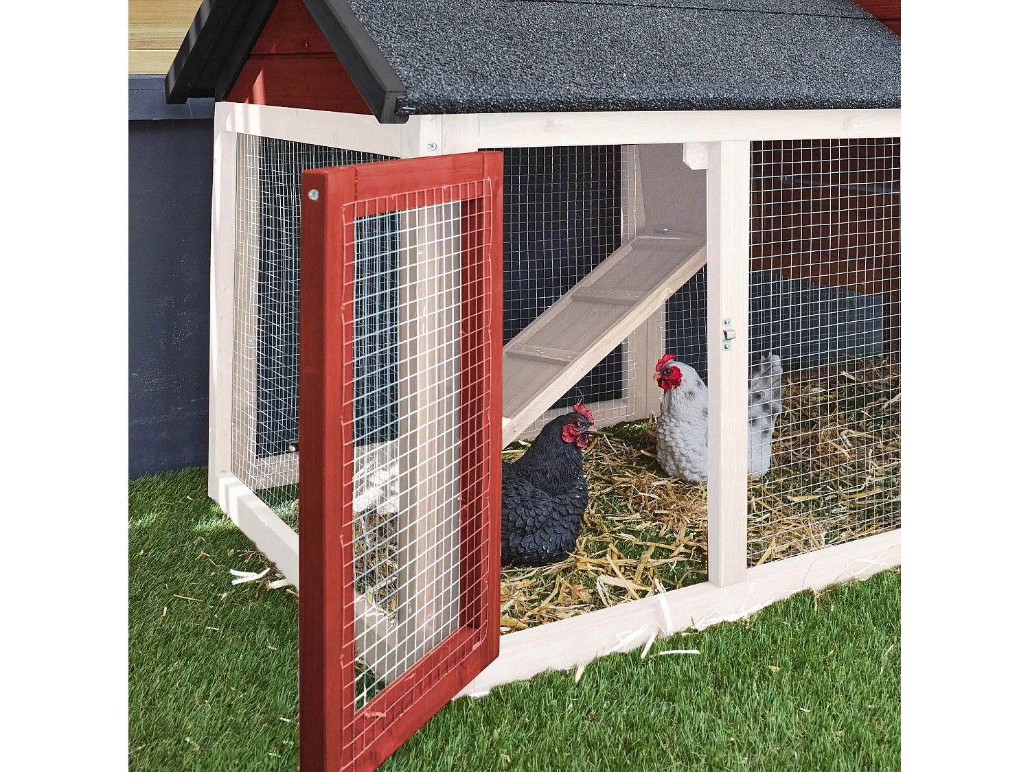 Gallinero de madera con corral para 3 gallinas rojo
