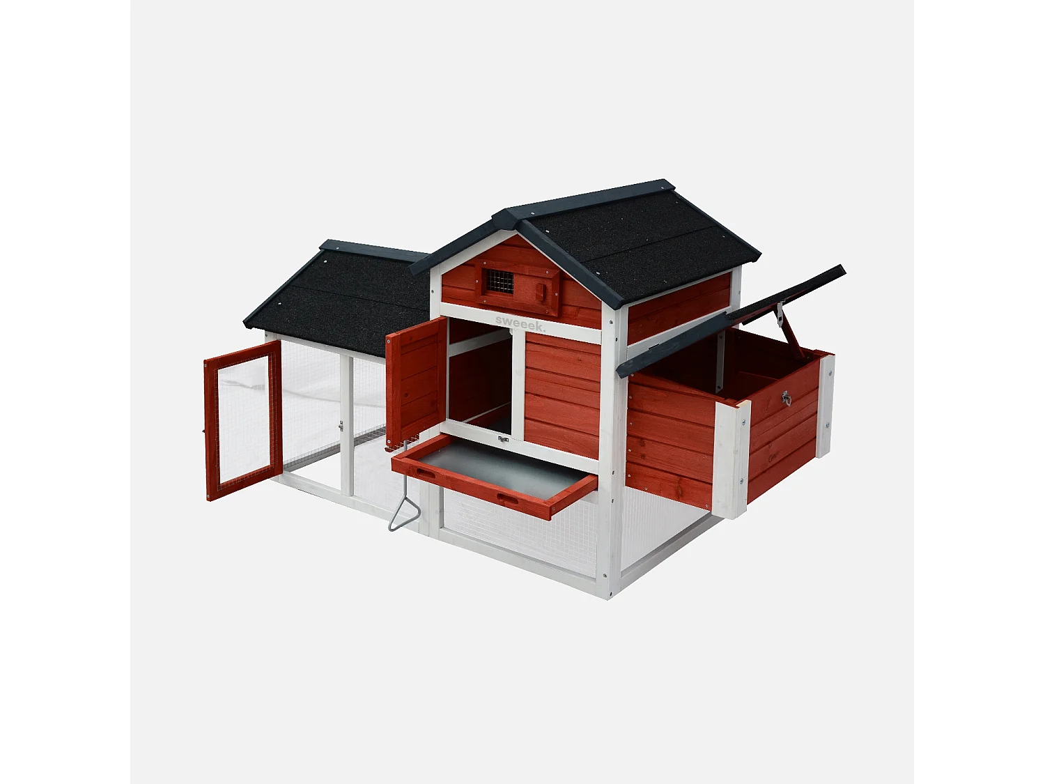 Pollaio in legno con recinto per 3 galline, rosso