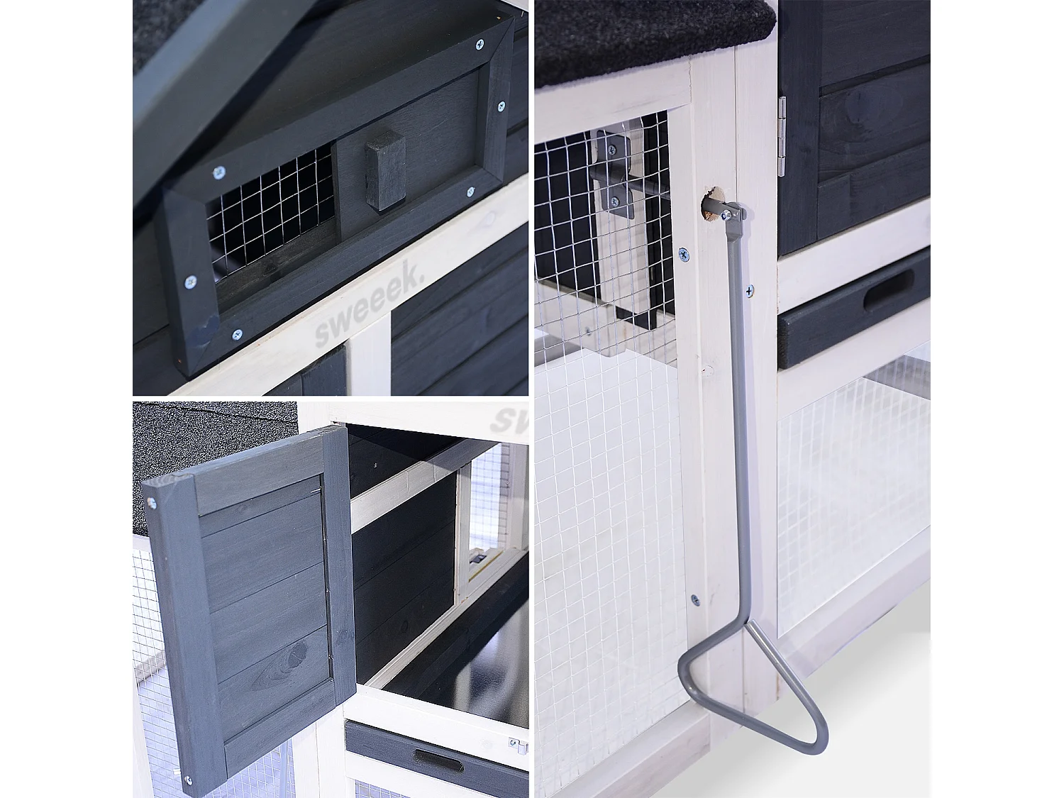 Poulailler en bois anthracite GALINETTE. 3 poules. cage à poule avec enclos