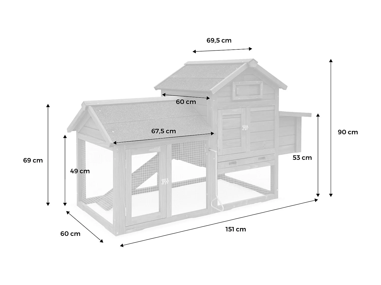Gallinero de madera con corral para 3 gallinas antracita