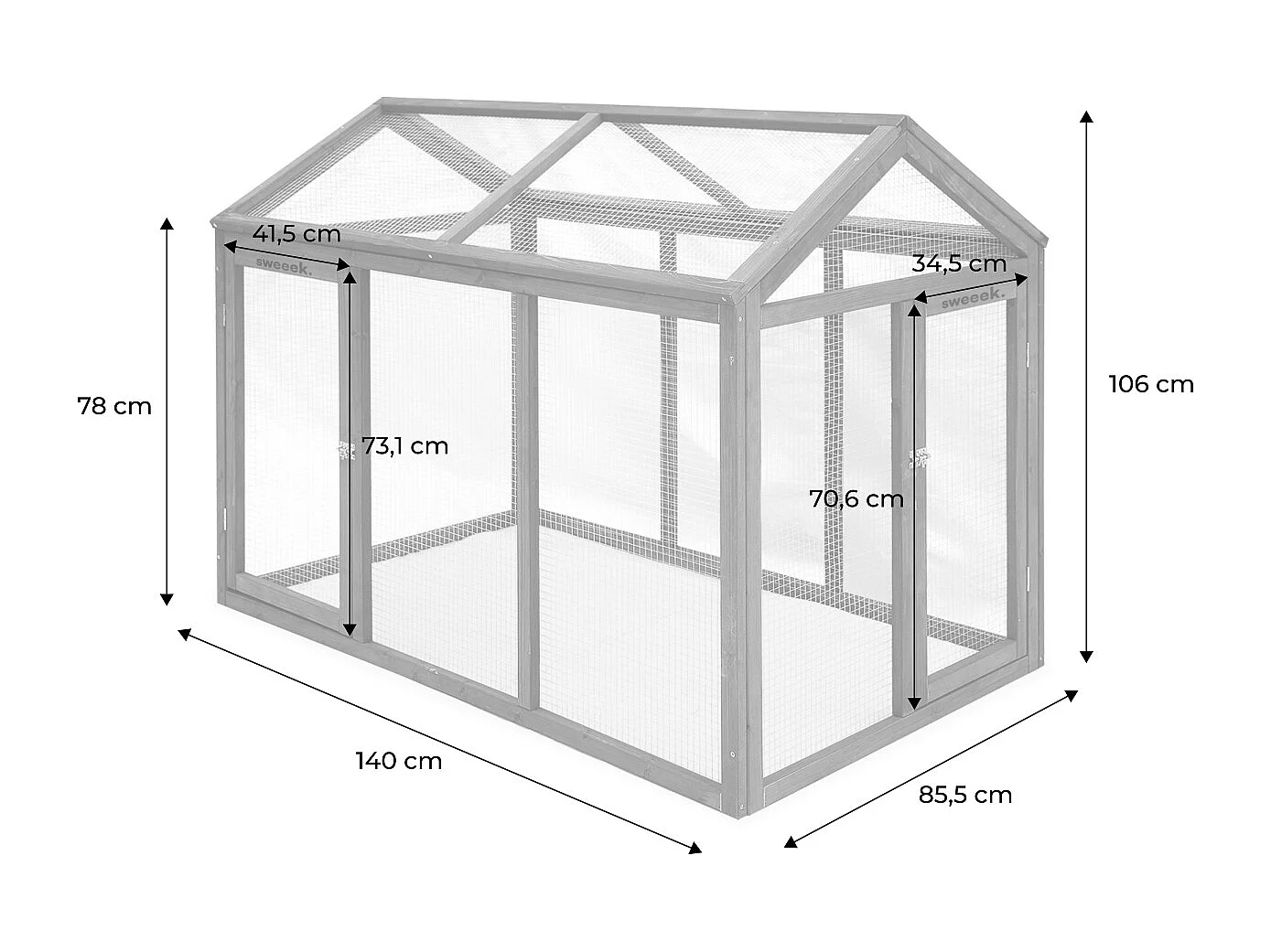 Enclos pour poulailler en bois CHABO. 6 poules. parc grillagé pour poules. extension