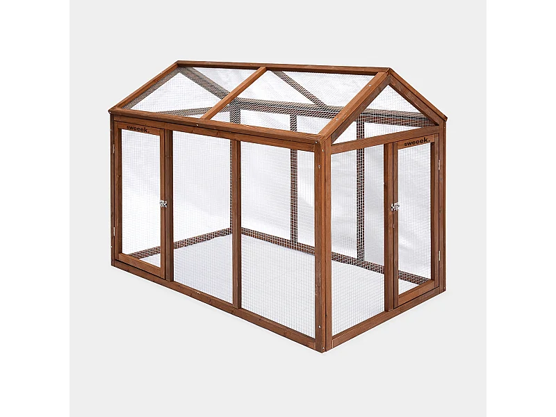 Pollaio recinto in legno con rete in alluminio per 6 galline, marrone