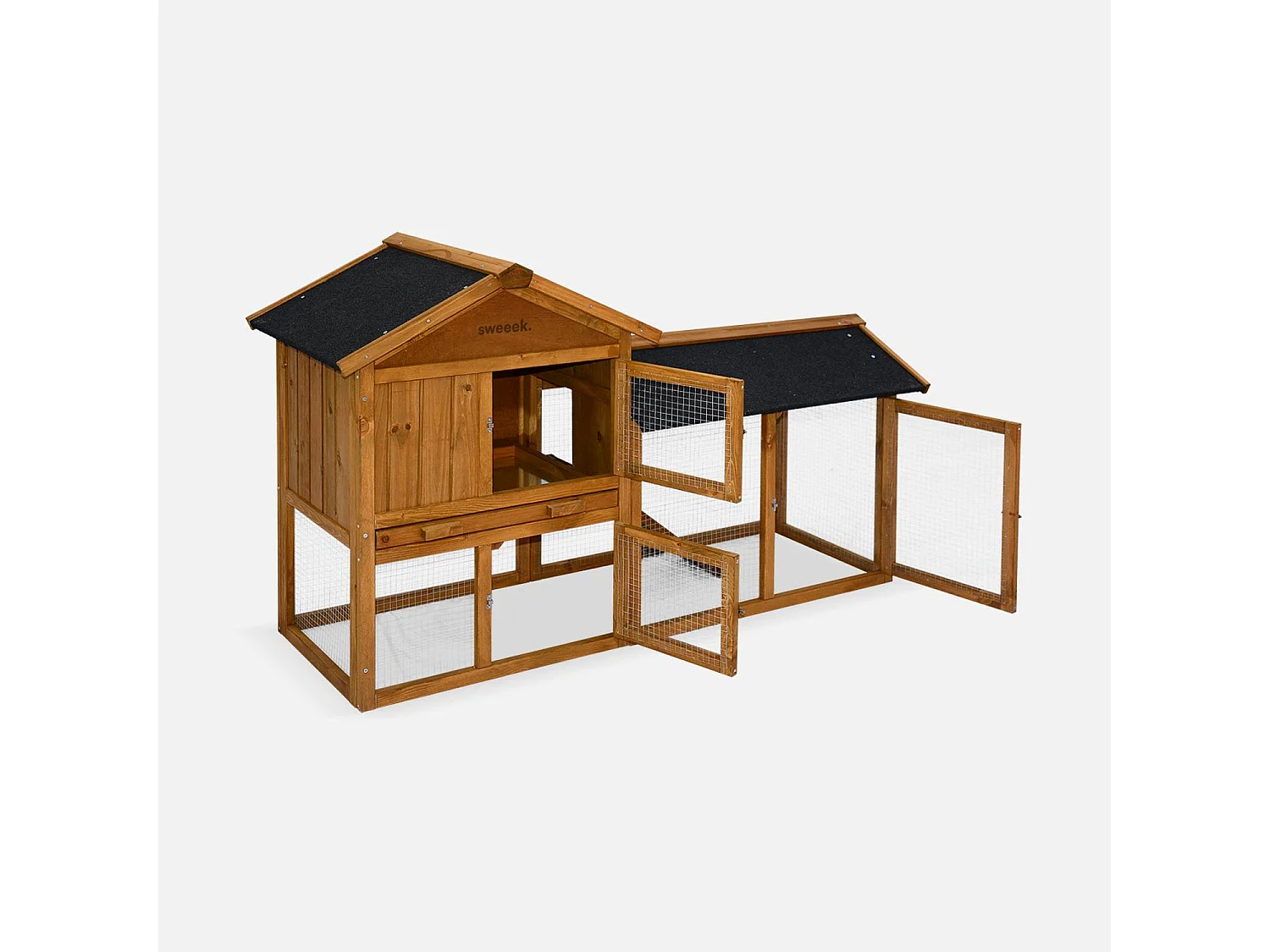 Conigliera in legno per conigli e roditori con recinto, 4 conigli,