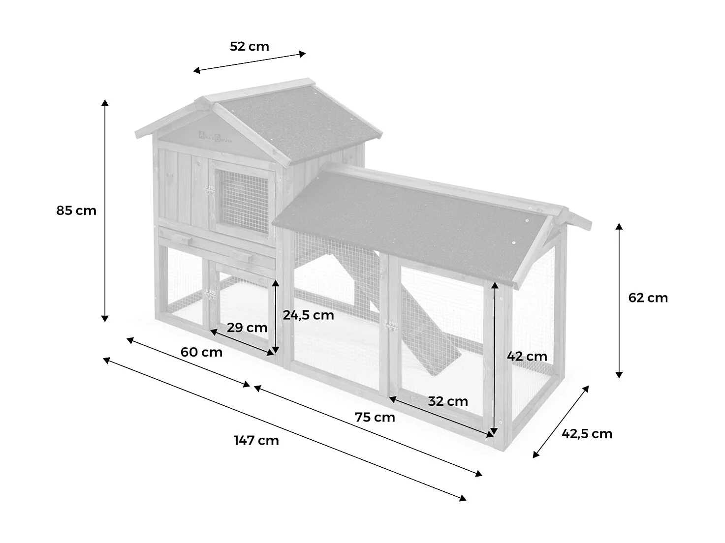 Conigliera in legno per conigli e roditori con recinto, 4 conigli,