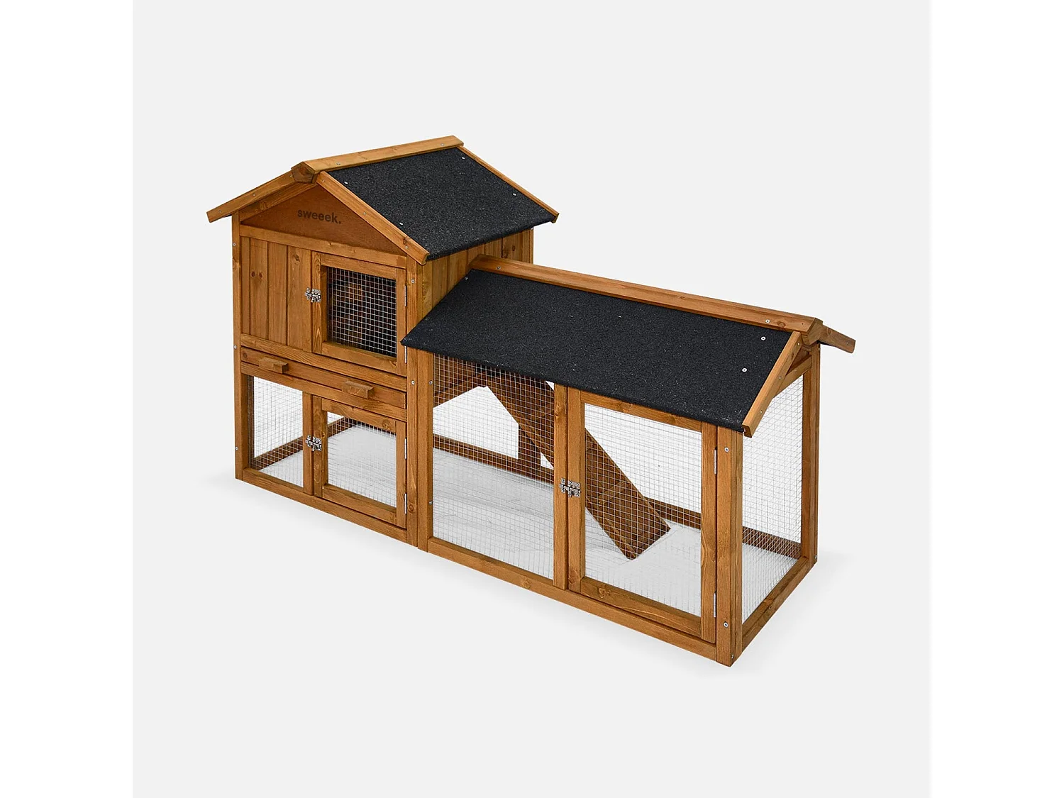 Conigliera in legno per conigli e roditori con recinto, 4 conigli,