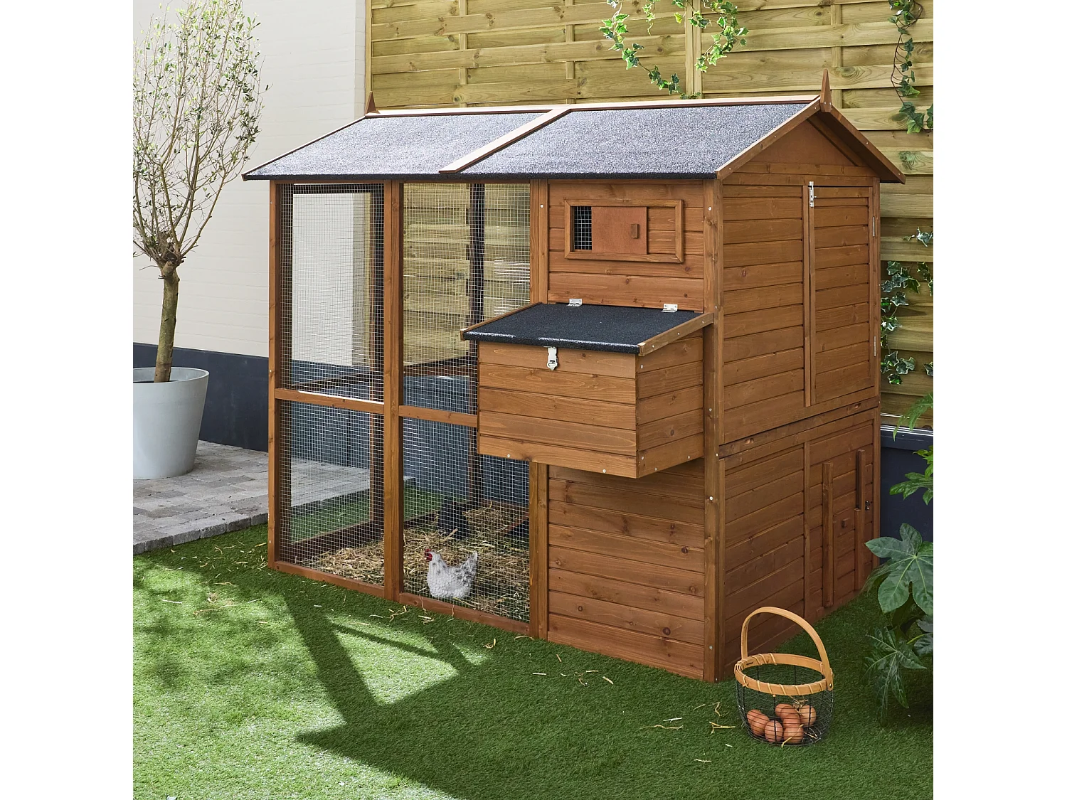 Gallinero de madera con corral para 6 a 8 gallinas madera