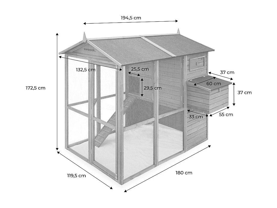 Pollaio in legno con recinto per 6-8 galline, marrone naturale