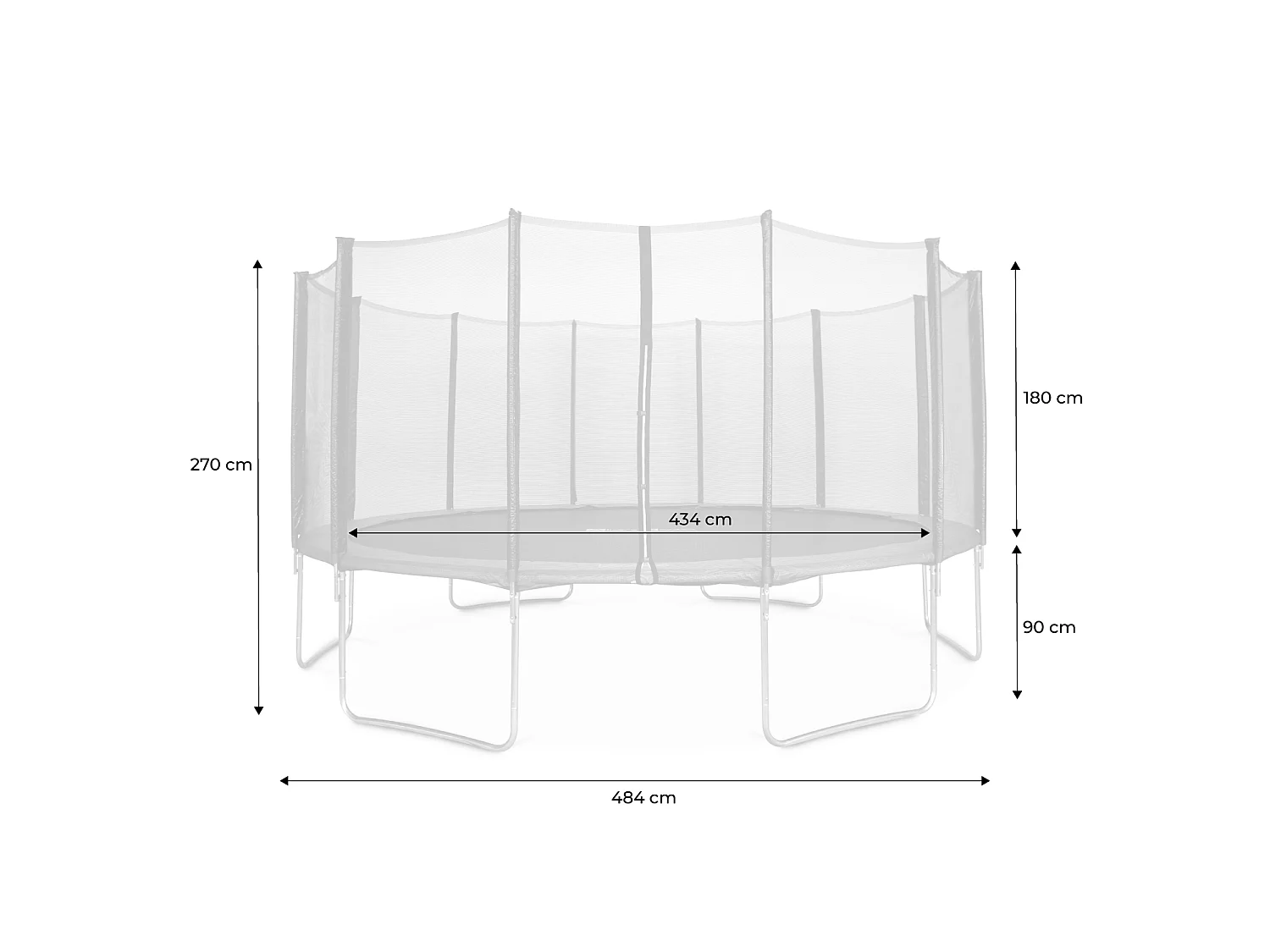 Trampolino 490cm rete di protezione, grigio