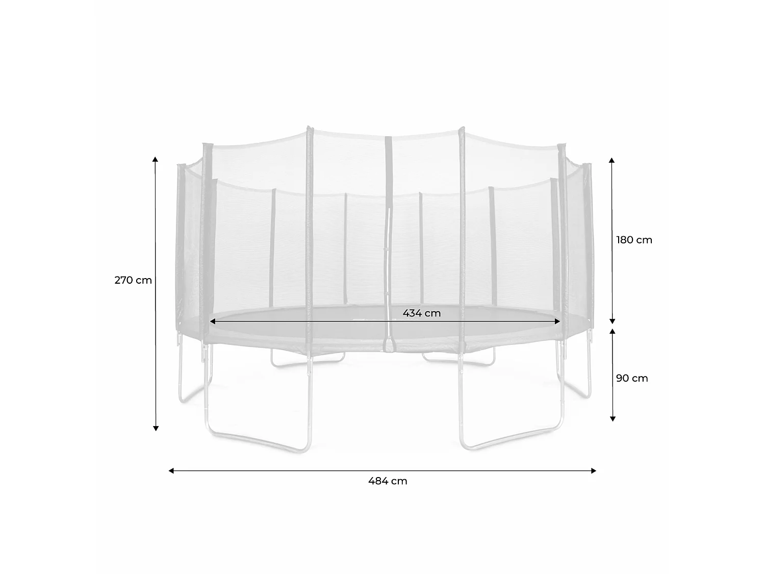 Trampolino 490cm rete di protezione, grigio
