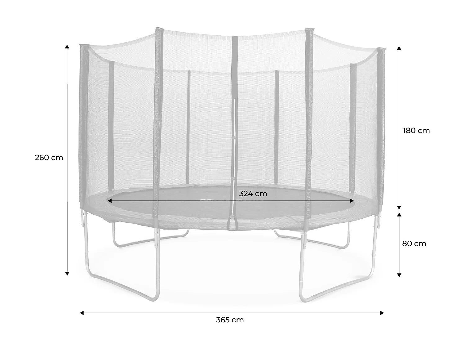 Cama elástica con protección red de 370cm gris