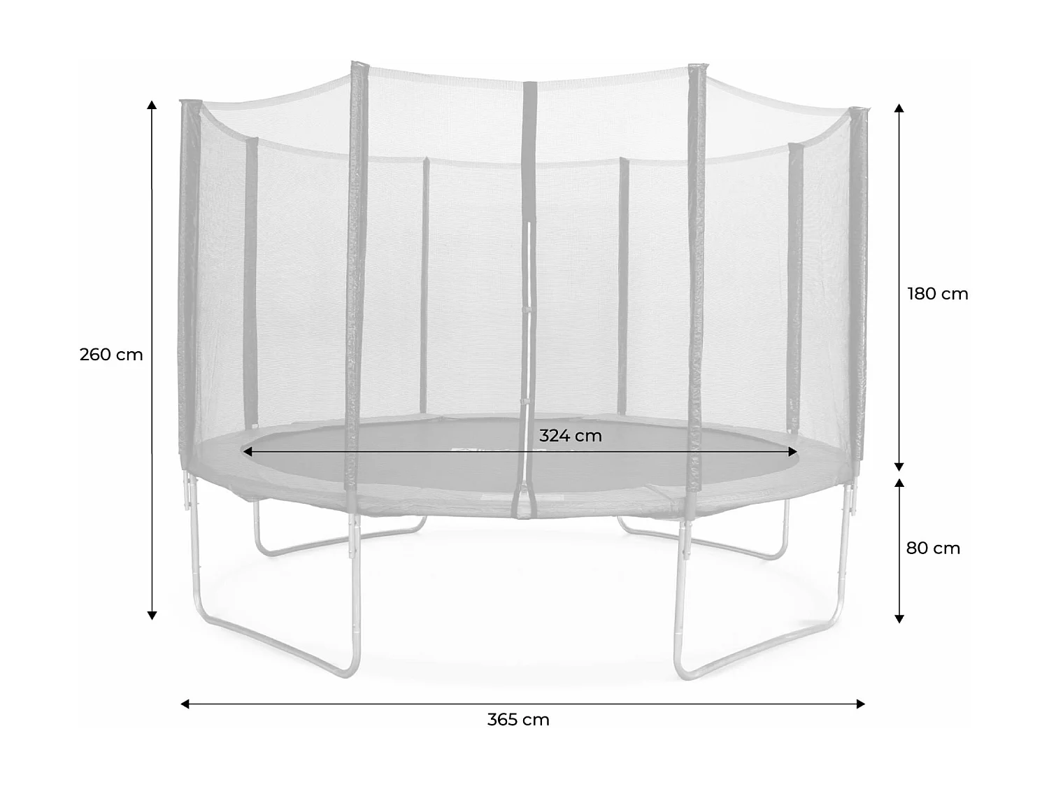 Cama elástica con protección red de 370cm gris