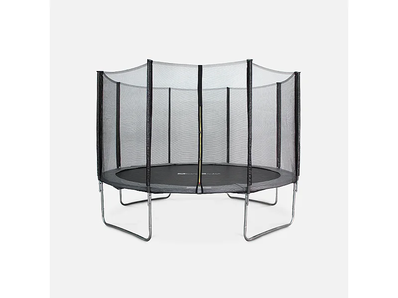 Trampoline rond Ø 370cm gris avec son filet de protection - Saturne - Trampoline de jardin 370 cm 3m| Qualité PRO. | Normes EU.