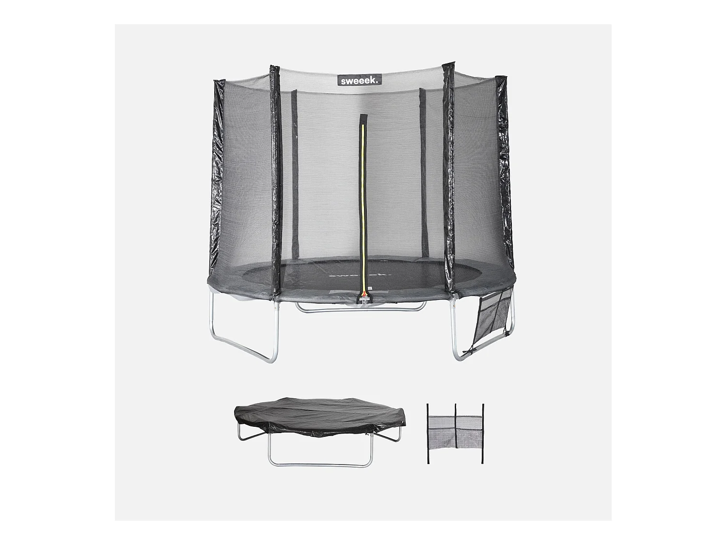 Trampoline 250 cm. gris. avec filet de protection. bâche. filet pour chaussures. kit d’ancrage