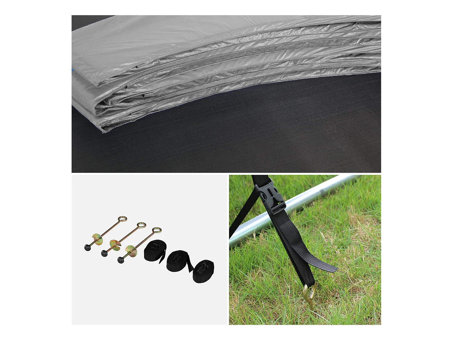 Cama elástica con pack de accesorios, 250cm gris