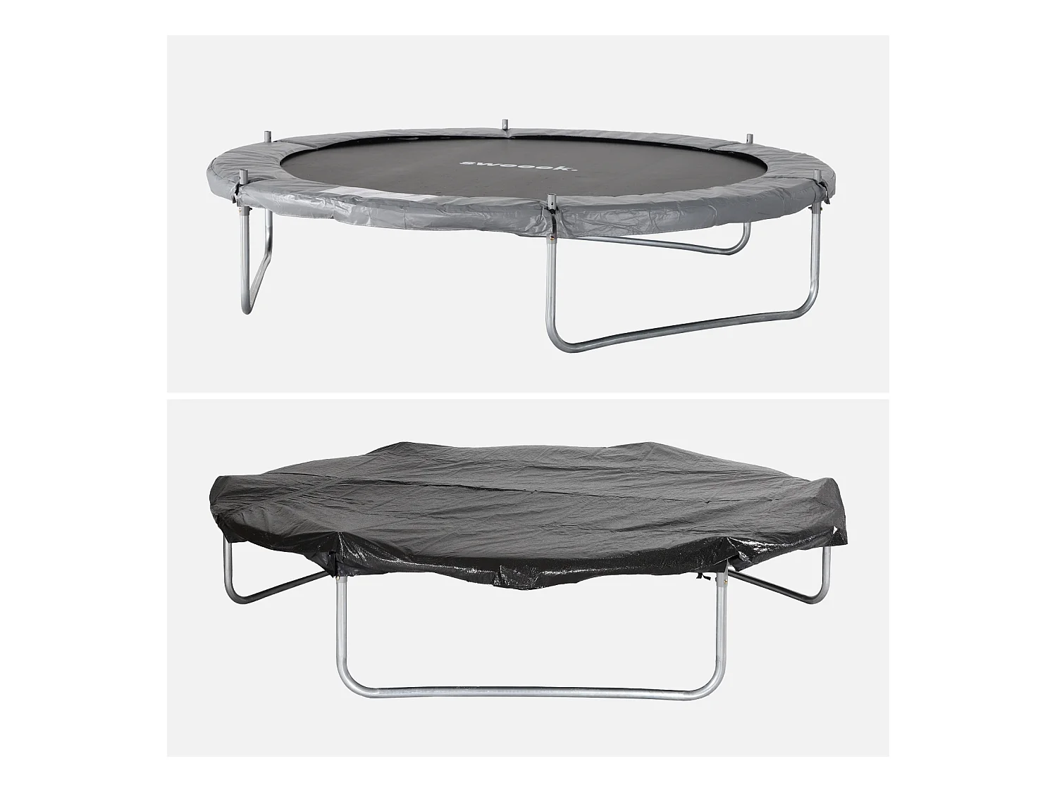 Cama elástica con pack de accesorios, 250cm gris