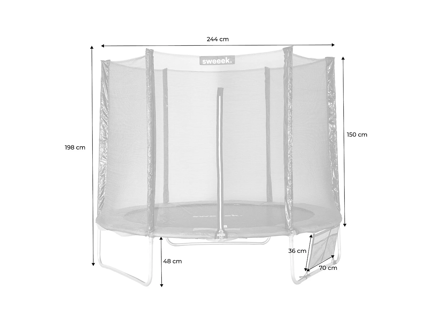 Cama elástica con pack de accesorios, 250cm gris