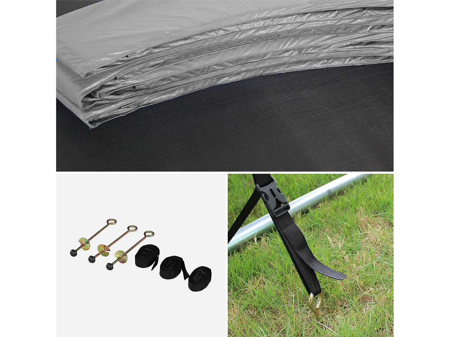 Trampoline 250 cm. gris. avec filet de protection. bâche. filet pour chaussures. kit d’ancrage