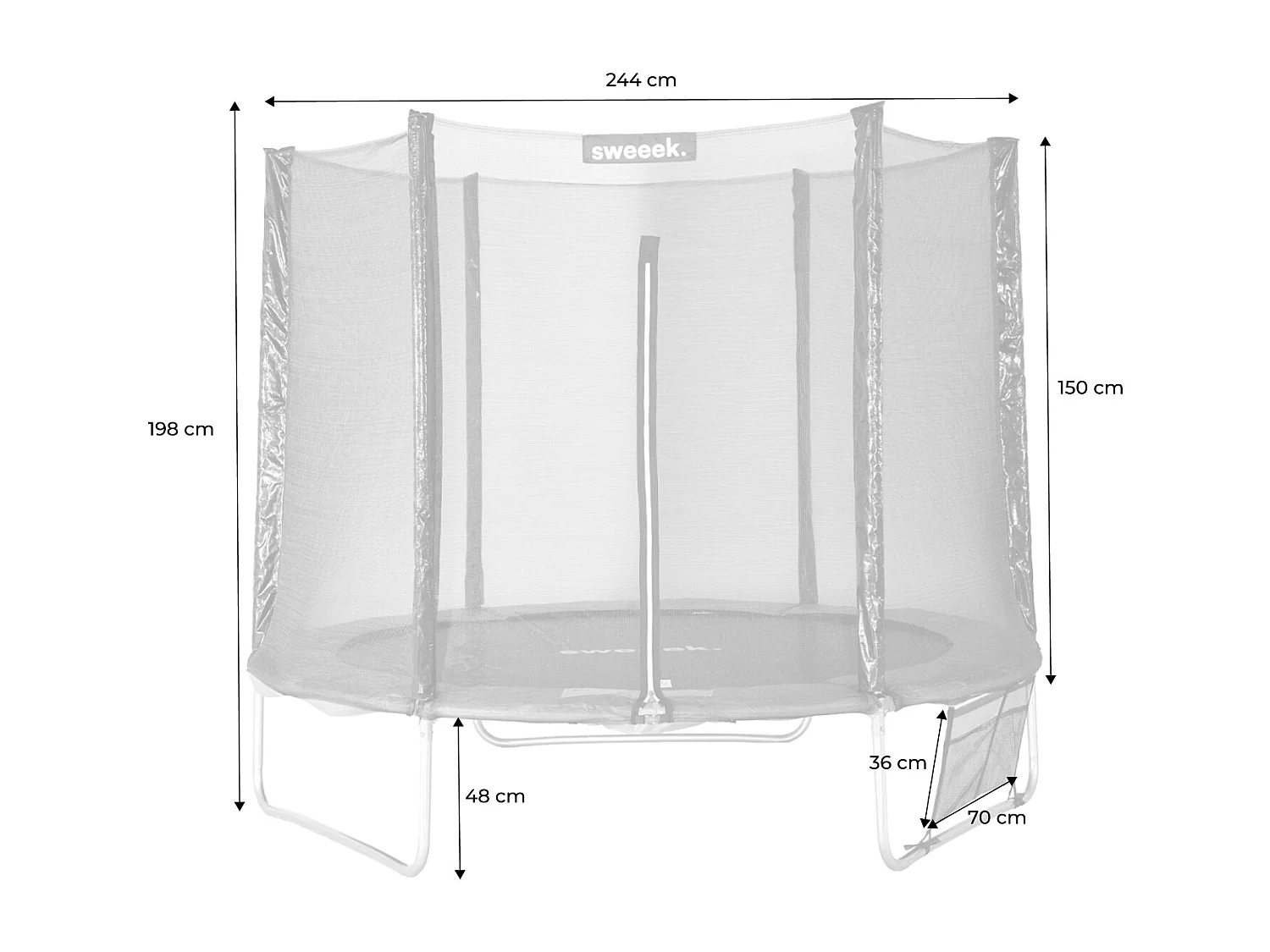 Trampoline 250 cm. gris. avec filet de protection. bâche. filet pour chaussures. kit d’ancrage