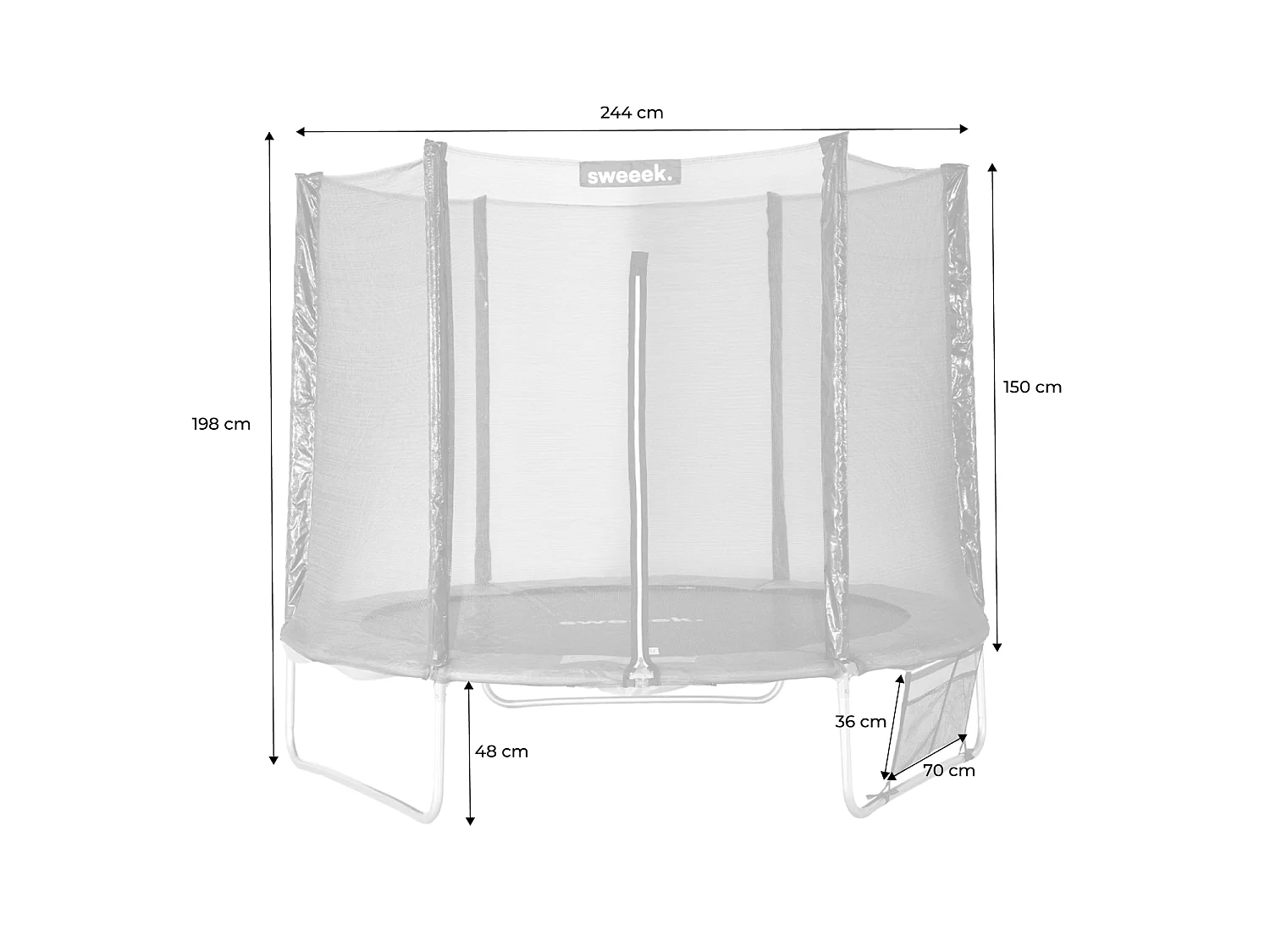 Cama elástica con pack de accesorios, 250cm gris