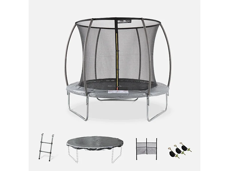 Trampolino 250cm con rete interna e pacchetto accessori, grigio
