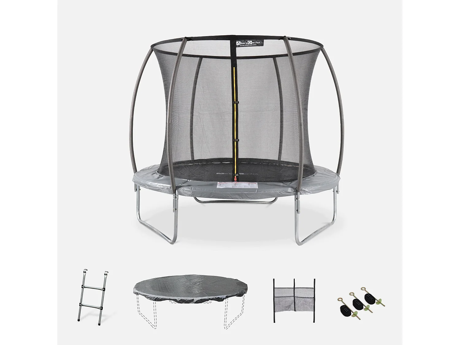 Trampolino 250cm con rete interna e pacchetto accessori, grigio
