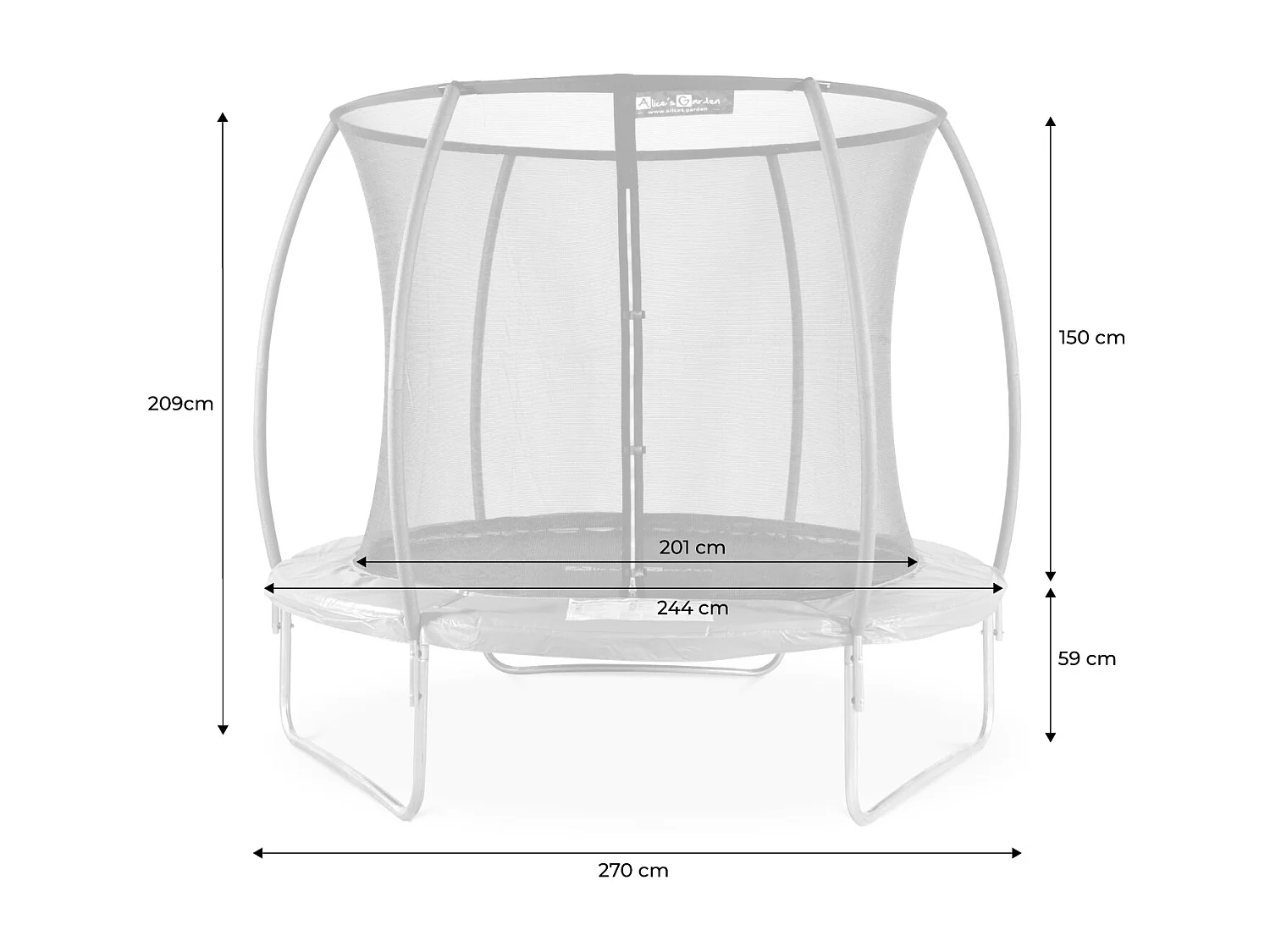 Trampolino 250cm con rete interna e pacchetto accessori, grigio